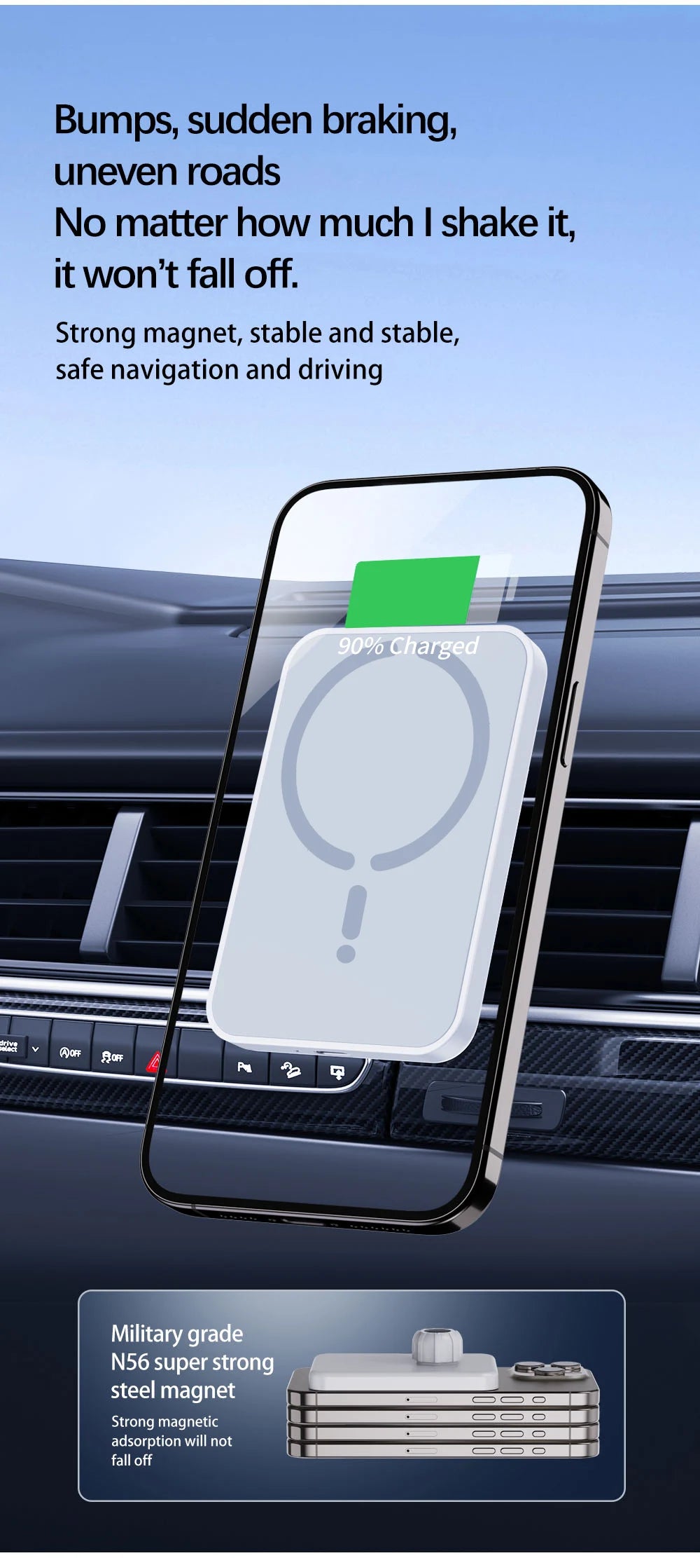 15W Magnetic Car Wireless Charger for Magsafe Iphone 12 13 14 15 16 Pro Max Air Vent Car Phone Holder Stand Fast Car Charging