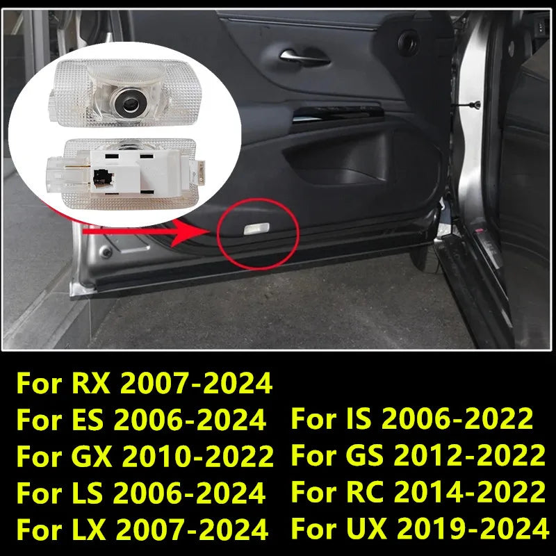 2Pcs LED Projector Lamp Car Door Welcome Ghost Shadow Lights for Lexus RX ES GX LS LX IS GS RC UX Series ES200 ES250 ES260 ES300